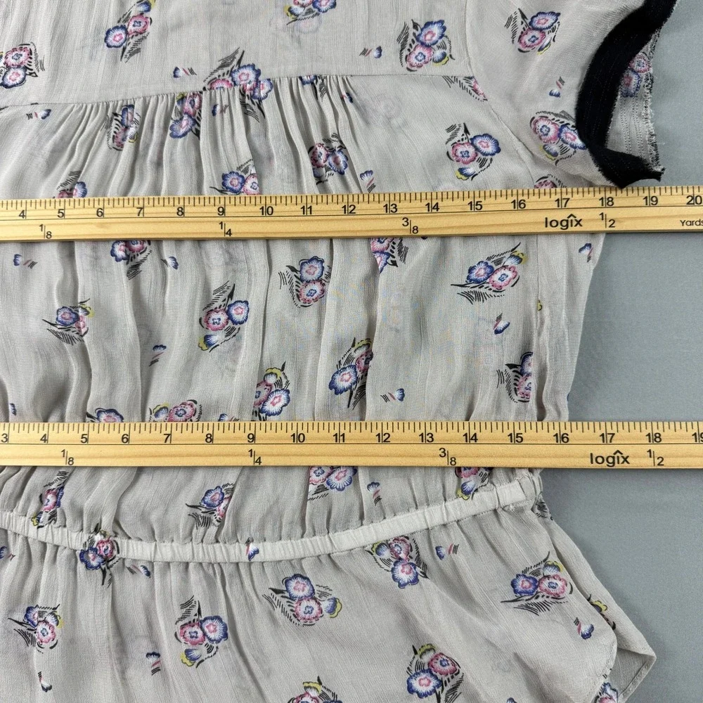 Etoile Isabel Marant Floral Silk Viscose Peplum Blouse Grey Pink Size 1 Small